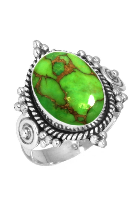 925 Silver Ring For Women - Teens Copper Green Turquoise Stone Silver Ring Size 7 Handmade Silver Ring Size 7 Gift For Wife On Easter 925 Silver Jewelry With Gemstone