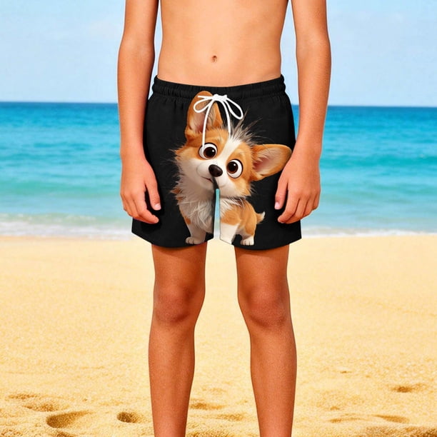 Pantalones cortos de playa para niños y niñas, de color liso, con estampado bonito, transpirables y con bolsillos, para verano