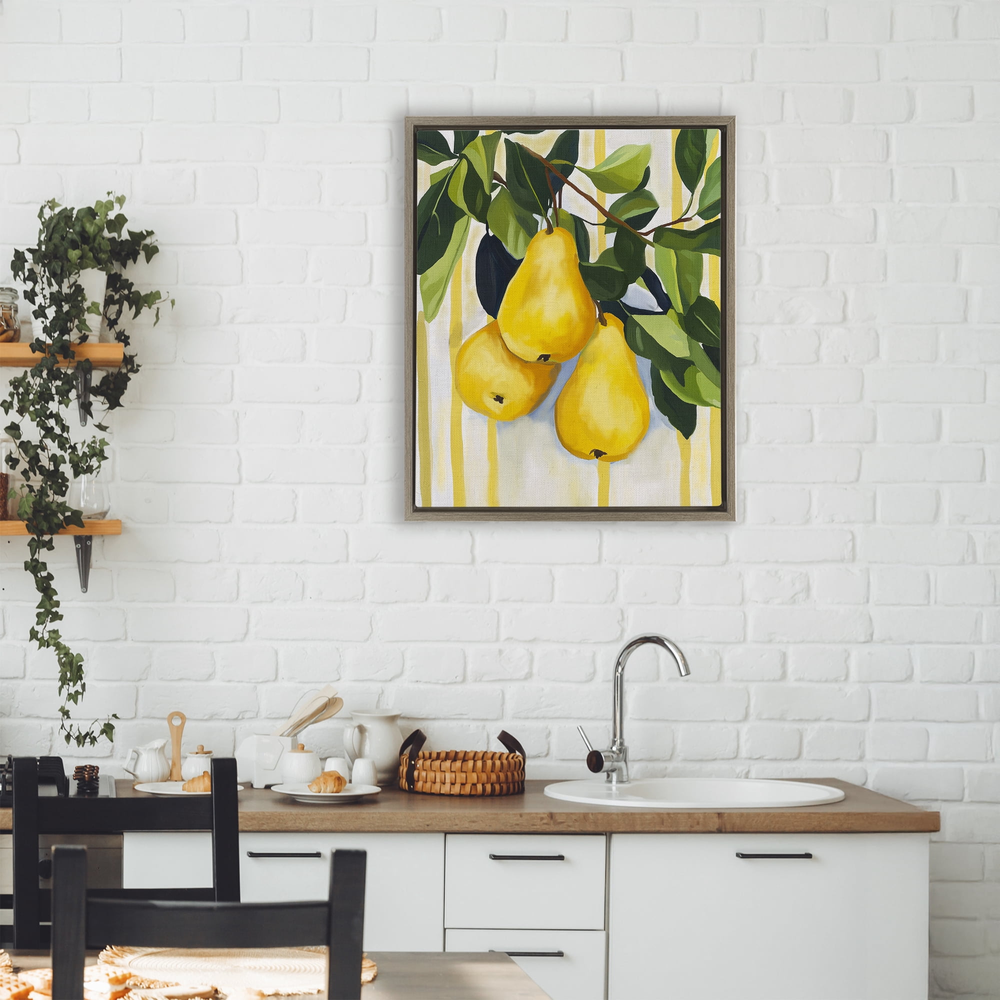 Stupell Industries Pears on Lush Branch Brown Framed Floater Canvas Wall Art, design by Yen