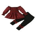 thumbnail image 1 of Girl Autumn Sets Plaid Boat Neck Long Sleeve Tops Bow Long Pants, 1 of 6