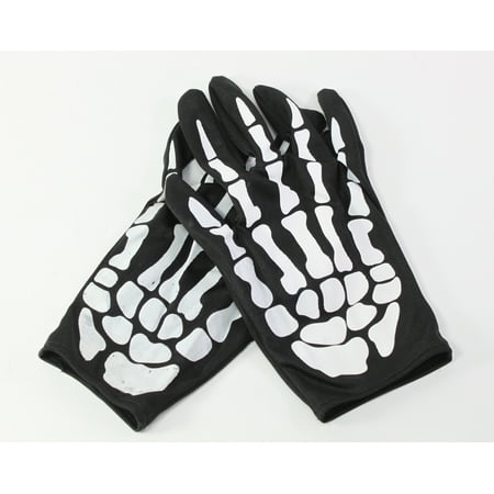 Pair of Skeleton Hand Bone Costume Gloves Halloween