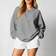 thumbnail image 2 of Crewnecks Dqueduo Women's Long-Sleeve Solid Color Casual Loungewear Top – Drop Shoulders & Half-Zip Collar Gray M, 2 of 7