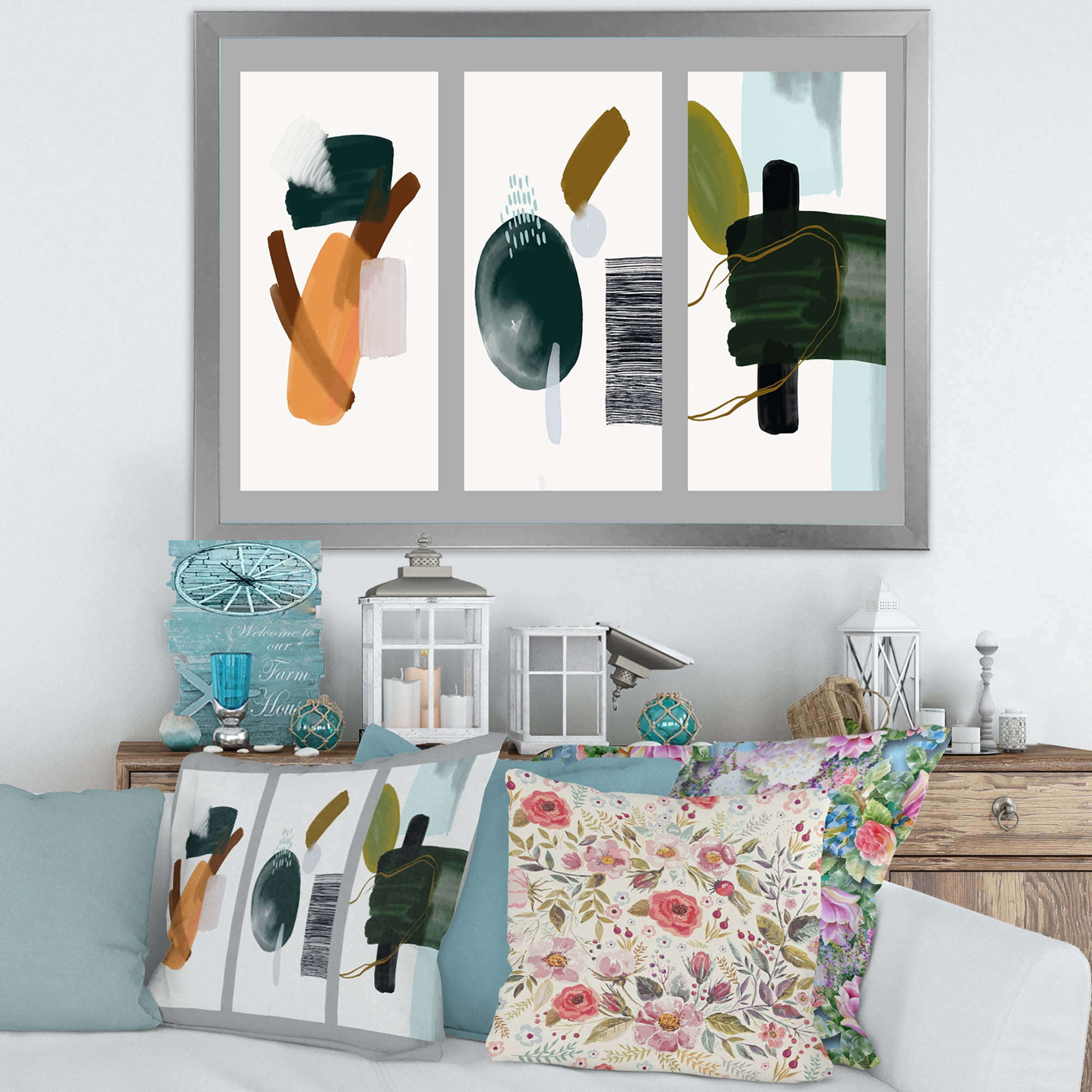 Designart 'Compostion Minimalistic of Organic Shapes IV' Modern Framed Art Print
