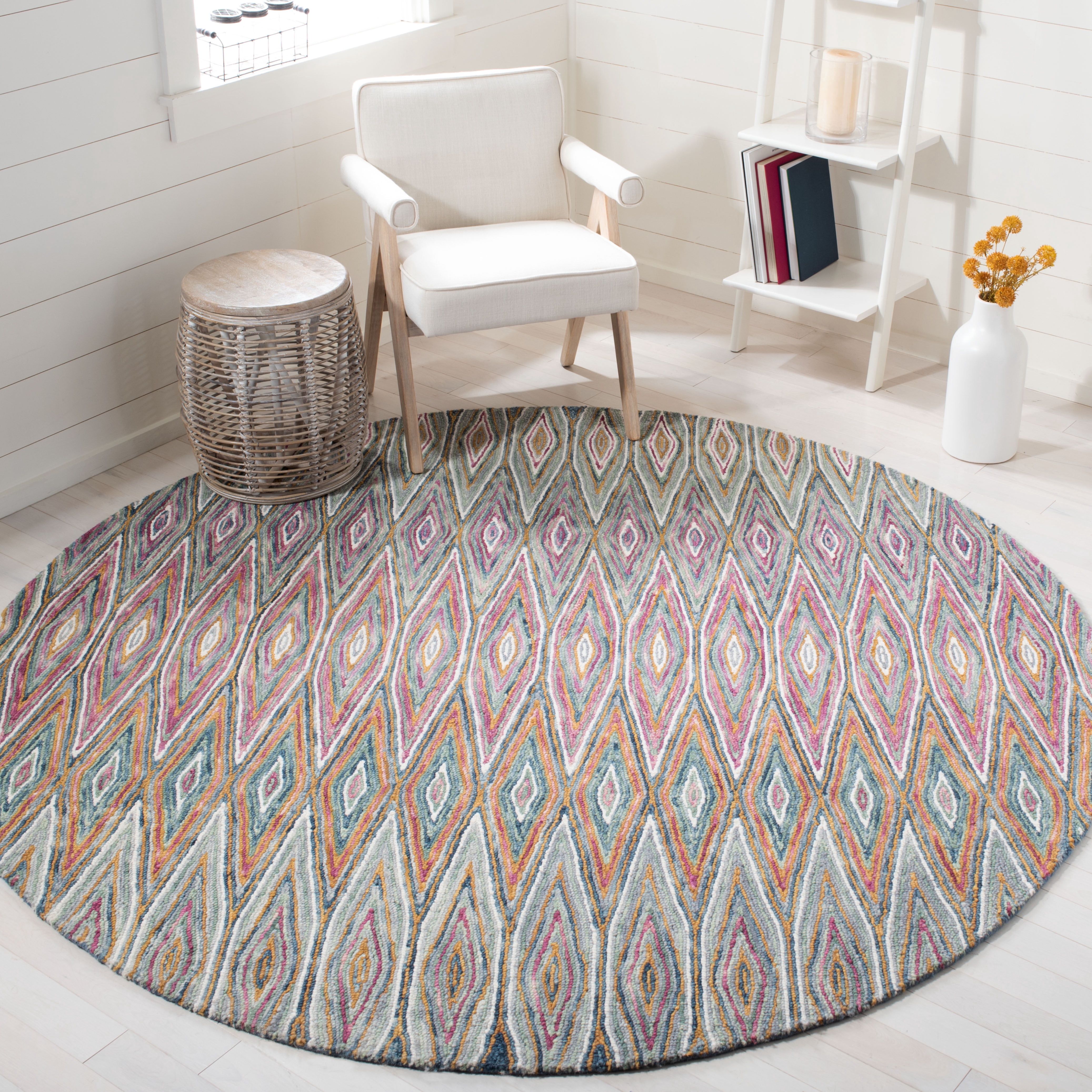 SAFAVIEH Aspen Catriona Abstract Geometric Wool Area Rug, Blue/Pink, 7' x 7' Round