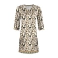 thumbnail image 5 of WTOBBY Women's Fashion Casual Retro Floral Print V-Neck Mid-Length Tunic Tops with Pockets, 3/4 Sleeve Blouses, Versatile and Stylish Shirt,Beige L, 5 of 5
