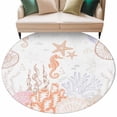 thumbnail image 2 of Ocean Coral Round Living Room Rugs 5 ft, Orange Shell Seahorse Starfish Abstract Texture Washable Area Rug with Non-Slip Sturdy Edge Binding Round Carpet for Entryway Kitchen Bedroom Bathroom, 2 of 9
