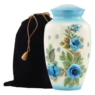 Handcrafted Hummingbird Cremation Urn For Ashes - Blue Artistic Design, 200 Cu In, Adult Size, With Velvet Bag