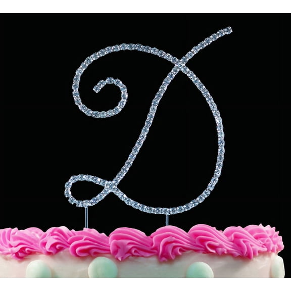 Yacanna Swirl Design Crystal Monogram Cake Toppers Silver Cake Initial D Large