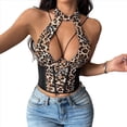 thumbnail image 1 of Camiseta de Larga de para Mujer con Estampado de Leopardo, Elegante Corsé y Negro M, 1 of 9