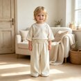 thumbnail image 2 of Ticikt Kids Corduroy Pants, Elastic Waist Solid Color Loose Wide‑Leg Trousers, Casual Straight Bottoms for Boys Girls,Beige, 2 of 7