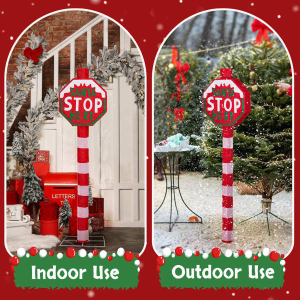 Lighted Christmas Road Sign - 70 White LED Lights, Weather-Resistant Metal/Fabric, Collapsible Design (w/Ground Stakes) - Indoor/Outdoor Holiday Decor