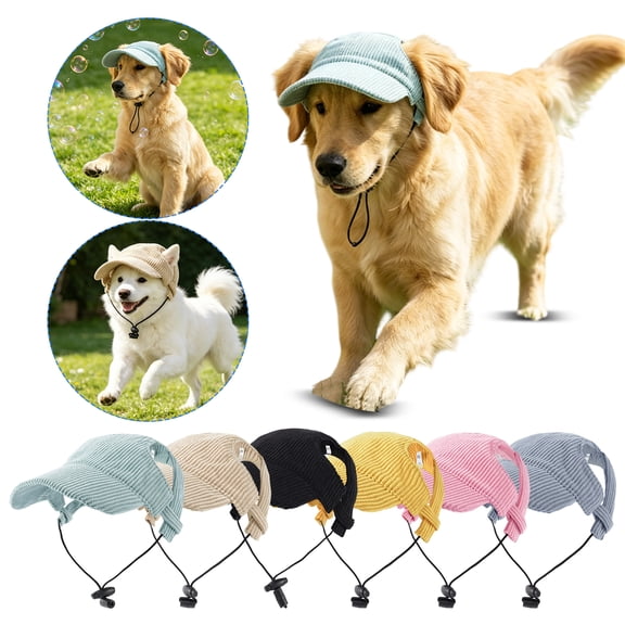 Pet Hat for Sun Protection, Adjustable Dog Baseball Cap with Ear Holes and Drawstring, Cute Sporty Headwear Visor Bonnet for Medium Large Dogs Cats, Outdoor Apparel Travel Gear