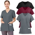 thumbnail image 2 of Red White And Royal Blue, 3Pc Women'S Scrubs V Neck Short Sleeve Plus Size Overalls With Double Layer Pockets Work Tops 4Th Of July Outfits For Women Sexy Christmas Tops (3XL, Gray) ZMTing, 2 of 4