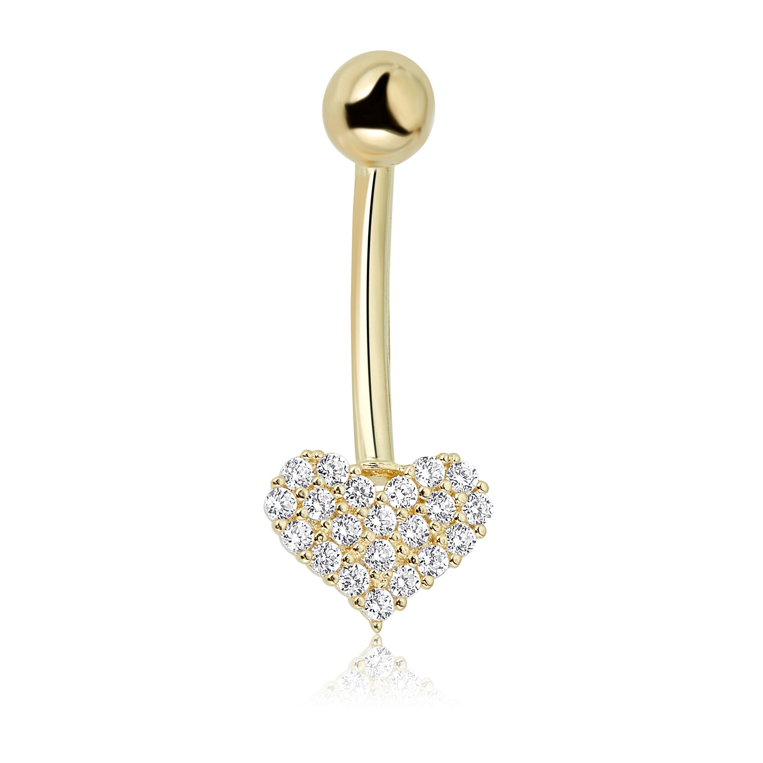 Measures 44x17mm JewelryWeb MDR187627Y 14k Yellow Gold Cubic Zirconia 14 Gauge Dangling Drops Body Jewelry Belly Ring