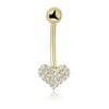 AVORA 10K Yellow Gold Simulated Diamond CZ Pave Heart Belly Button Ring Body Jewelry (14 Gauge)