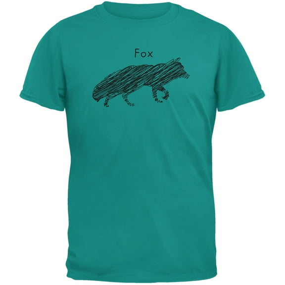 Fox Scribble Drawing Jade Green Adult T-Shirt - 2X-Large