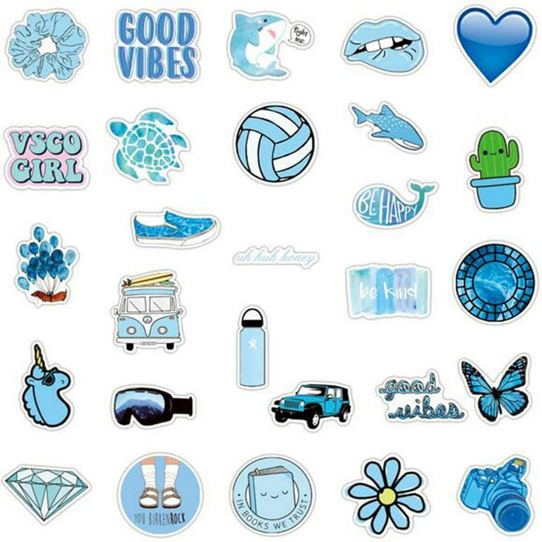 50 PCS Blue Cute Stickers, Aesthetic Stickers, Cute Stickers, Vinyl Stickers,  Stickers for Water Bottles, Waterproof Stickers, Stickers for Girls Boys  Students Teachers Teens Adults 