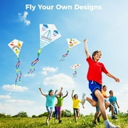 10PCS DIY Kites for Kids, DIY Blank Diamond Kites with 98ft Kite Strings, Make Your Own Kite Easy Flying Kites, Kids Decorating Coloring Kites, Park Beach Outdoor Games