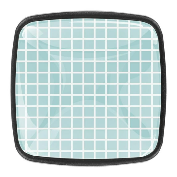 4 Pcs Square Cabinet Handle Cupboard Knob Drawer Pulls Handle Turquoise Grid Plaid Drawer Knobs with Screws Furniture Decoration