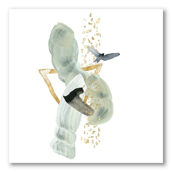 Designart ' Abstract Golden Mountain With Bird and Moon ' Modern Canvas Wall Art Print