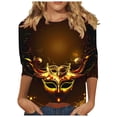 thumbnail image 3 of QATAINLAV Deals Today Women's Mardi Gras Outfit 3/4 Sleeve Outfit Trendy Print Graphic Tees Blouses Casual Pullover Tops Outfit Multicolor XXL, 3 of 6