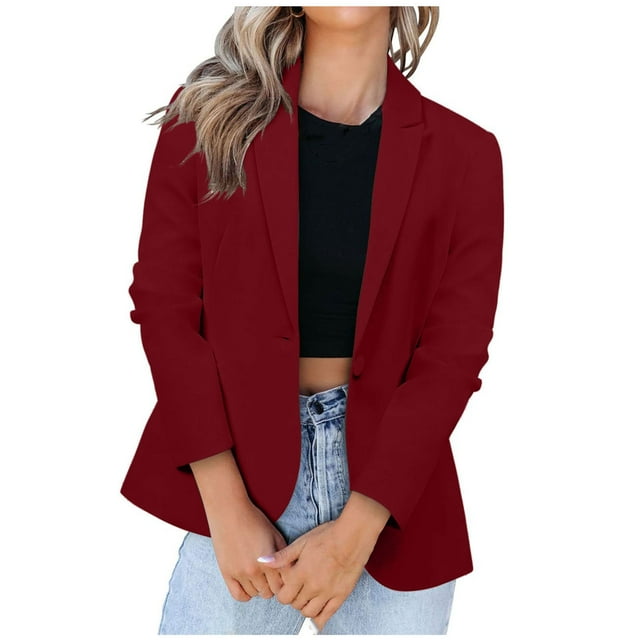 Pompotops Women's Casual Blazer Jackets Suit Long Sleeve Open Front With Button Pockets For Business Office Clearance