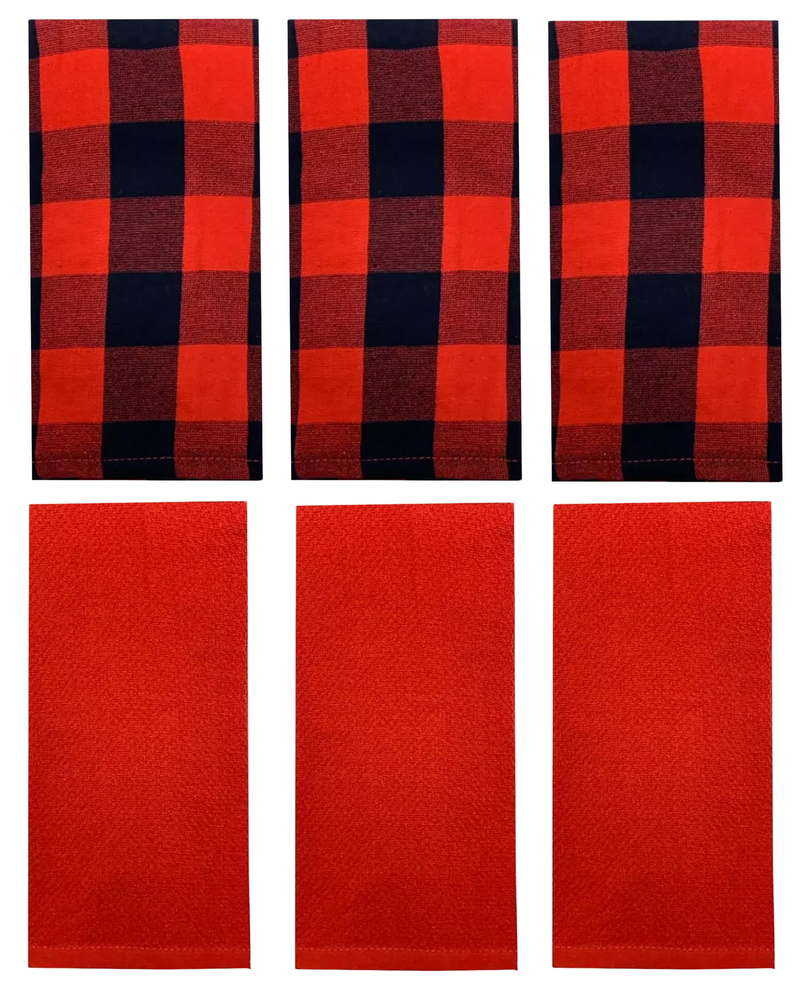 Buffalo Plaid Kitchen Dish Towels Set of 6, Red Black, Cotton, Bee & Willow