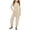 Beige, variant on VOUZZA Girls Suspender Jumpsuit Fashion Casual Solid Color V-Neck Loose Fit Strap Long Wide Leg Romper Pants with Pockets