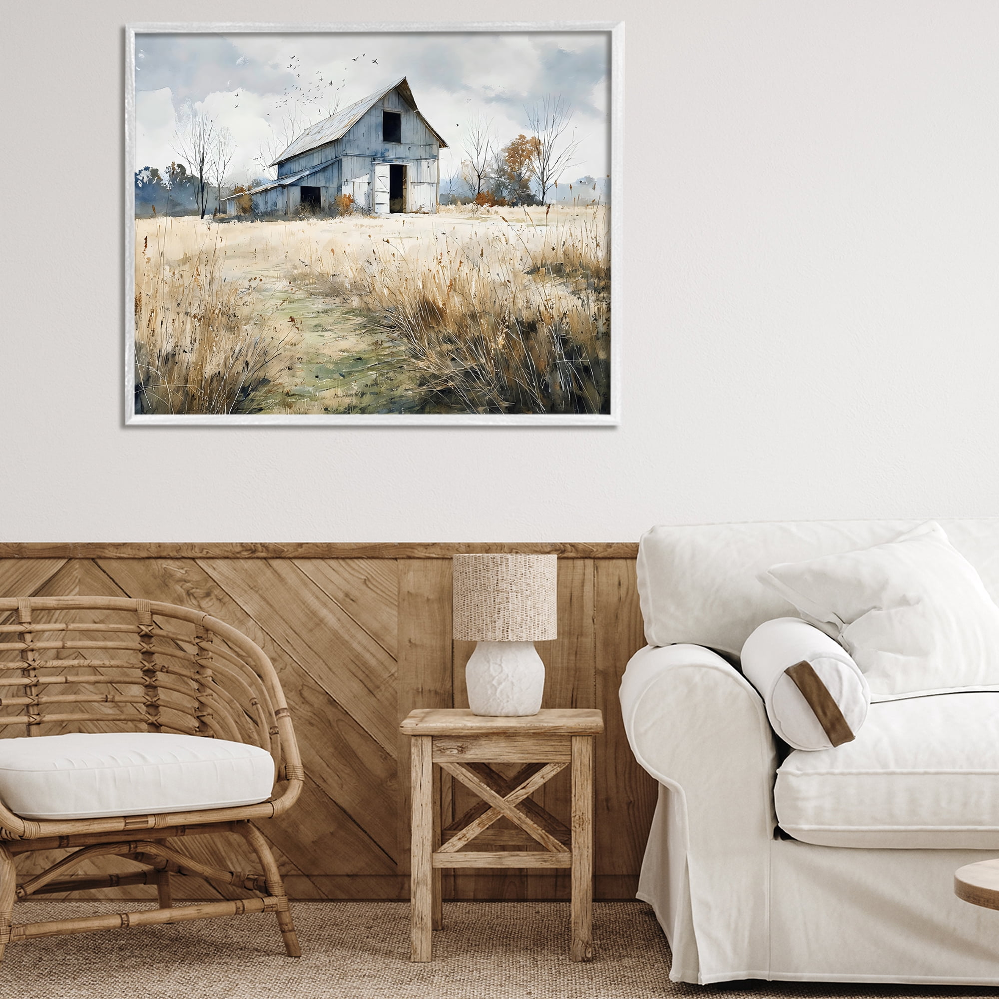 Stupell Industries Old Blue Barn in Farmland White Framed Giclee Art, design by Franklyn Gregory
