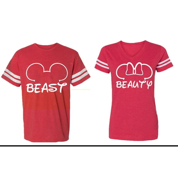 Beast Beauty Ear Matching Couple Cotton Jerseys (Men Red / Women Red) (Men XXL / Women M)
