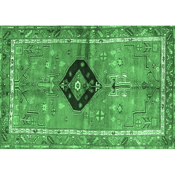 Ahgly Company Indoor Rectangle Persian Emerald Green Traditional Area Rugs, 3' x 5'