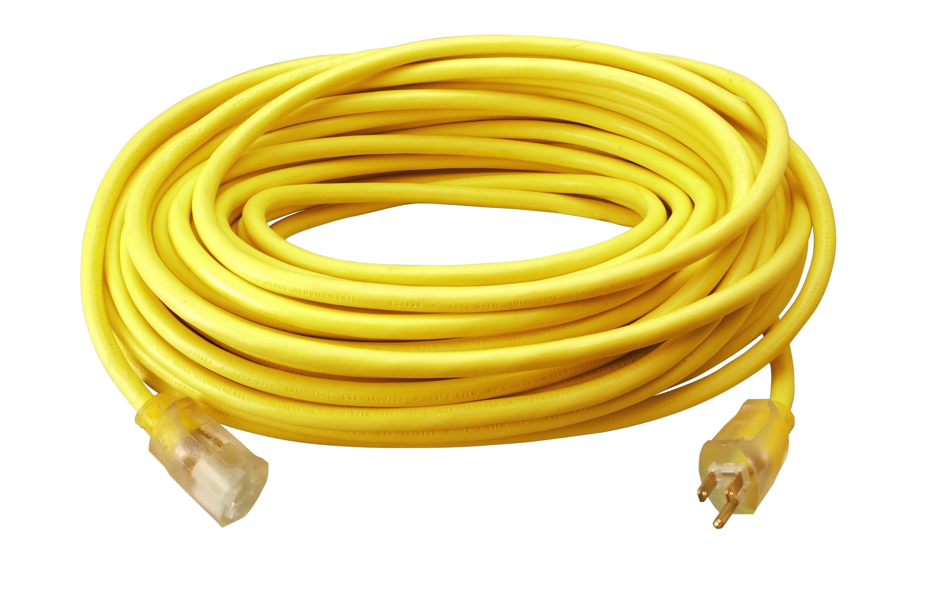 US Wire 76100 12/3 100-Foot SJTW Yellow Heavy Duty Extension Cord with Lighted Pow-R-Block