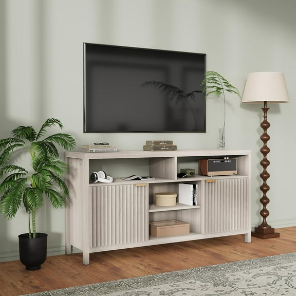 Fluted TV Stand for 65 in TV, Mid Century Modern Entertainment Enter with Storage, Tv Console for Living Room/Bedroom