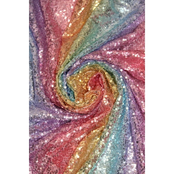Rainbow Sequin on Mesh Fabric, Non-Stretch, Sells by the yard from Sal Tex Fabrics, Pastel Rainbow
