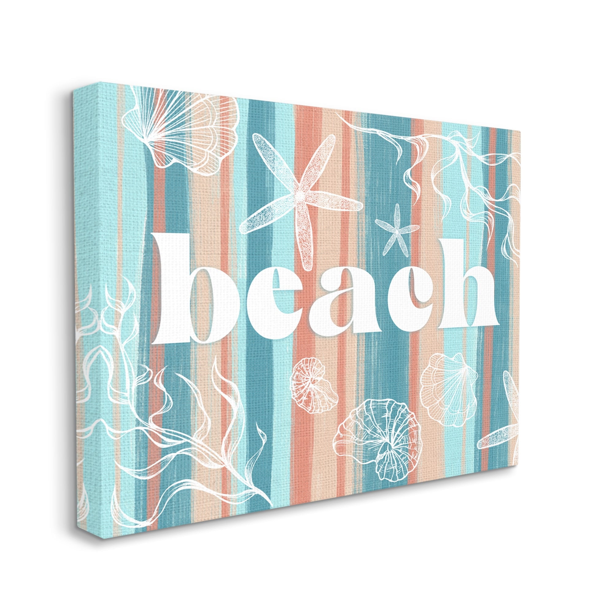 Stupell Industries Striped Beach Sign Various Sea Life Seaweed Coral Graphic Art Gallery Wrapped Canvas Print Wall Art, Design by Ziwei Li