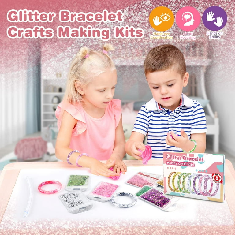 Dikence Bracelet Making Craft for 4 5 6 7 8 Year Old Girls Liquid Glitter  Jewellery Making Kit for 5 6 7 8 9 10 11 12 Girl Kid Craft Kits Girl Toy  Age