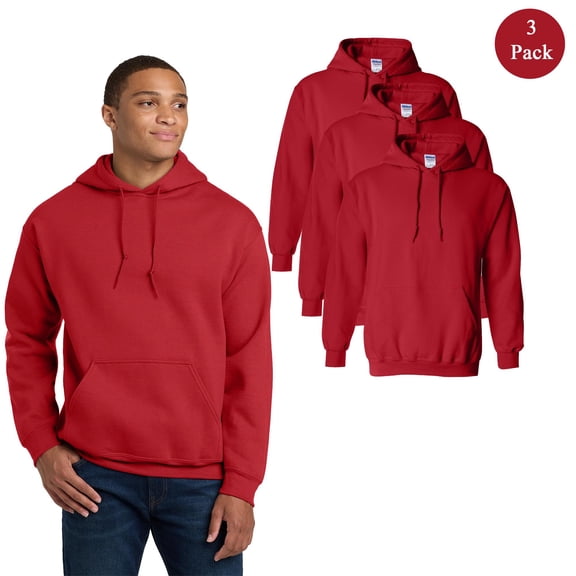 Gildan Men's Heavy Blend Hooded Sweatshirt, Long Sleeve Pullover Fleece Red Hoodie, 3-Pack, 2XL
