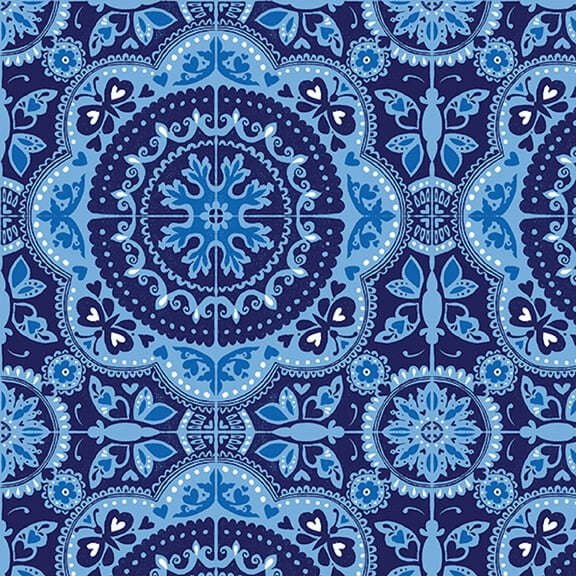 Studio E Blue Dreams Medium Mosaic Navy Cotton Fabric By Yard