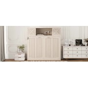 Mintazer Full Size Murphy Wall Bed with Storage Cabinets, Folding Bed for Guest Room Home Office, Beige