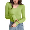thumbnail image 6 of Women's Fitted Stretch Pullover Sweater Long Sleeve Solid Color Ribbed Knit Bodycon Top Soft Warm Slim Fit Casual Crewneck Fall Winter Basic Layering, 6 of 7
