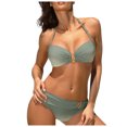 thumbnail image 2 of Women's Sexy Bikini Set Halter Neck Backless Solid Color Two Piece Swimsuit Beachwear for Vacation Summer Party,Army Green,L, 2 of 6