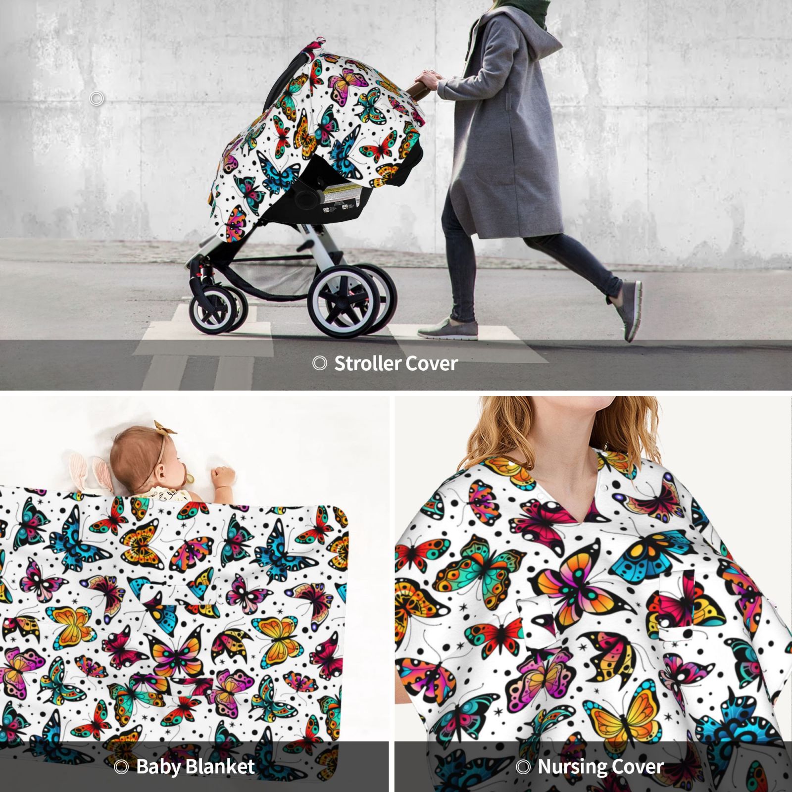 Car Seat Cover Baby - Colorful Flying Butterflies Breathable Infant Car Seat Cover for Baby Carseat, Lightweight Comfort Baby Essentials Must Haves Newborn Stuff for Girl Boy