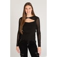 thumbnail image 2 of Long Sleeve Twist Front Mesh Top - Women's Black Sheer Sleeve, 2 of 4