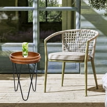 Indoor Outdoor Side Table,Wooden Pan Flower Pot Rack,Plant Stand,Wood Bead Inlay,Indoor Outdoor Decoration, Suitable For Yard,Garden,Lawn