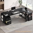 thumbnail image 6 of 78" Executive Desk with Lockable File Cabinet, L Shaped Executive Desk with Power Outlets, Reversible Computer Desk with Drawers, Storage Shelves and Privacy Screen, Marble Black, 6 of 7