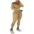 thumbnail image 3 of Women Long Jumpsuit Solid Color Long Sleeve U Neck Slim Bodysuit, 3 of 7