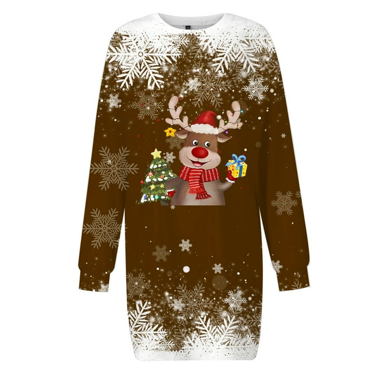 brown reindeer dress Reindeer Bamboo Turtleneck Twirl Dress