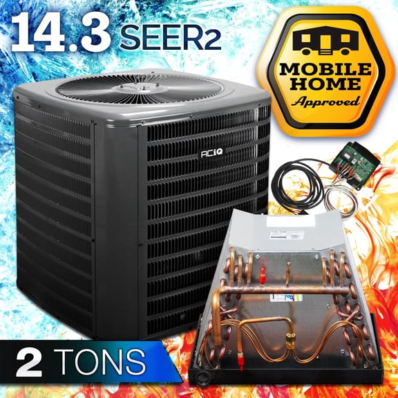 ACiQ 2 Ton 14.3 SEER2 Central Heat Pump Split System & Mobile Home Coil - R32 Single Stage | 24000 BTU Energy Efficient AC/Heating Unit