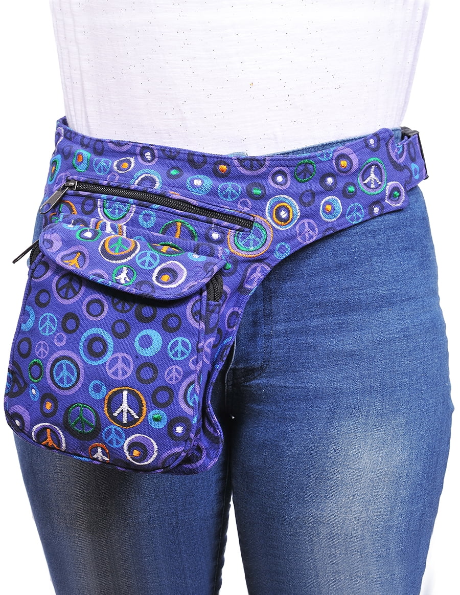 The Collection Royal Fanny Pack Crossbody Bags for Women| Cotton Canvas Boho Hippie Festival Colorful Belt Bag for Women (Purple Peace R)