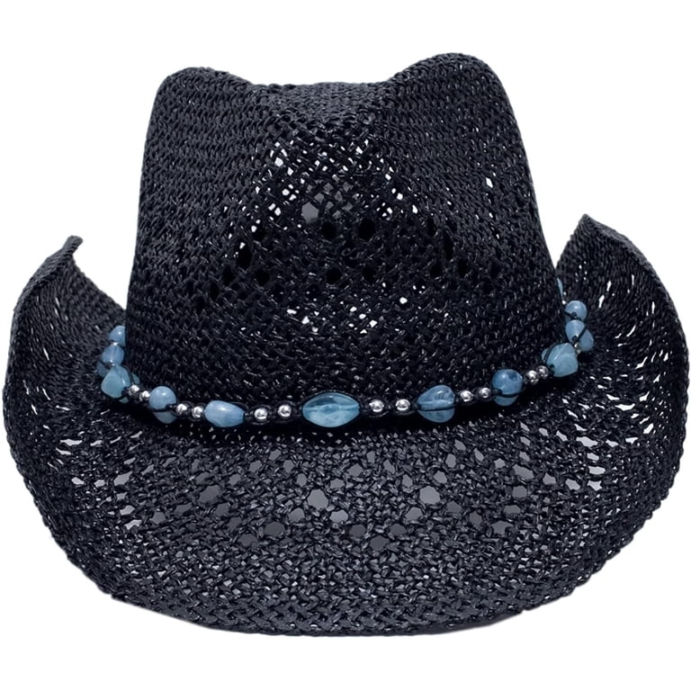 6848 Straw Cowboy Hat For Women With Beaded Trim And Shapeable Brim, T52 Straw Cowboy Hat for Women with Beaded Trim and Shapeable  main image 3